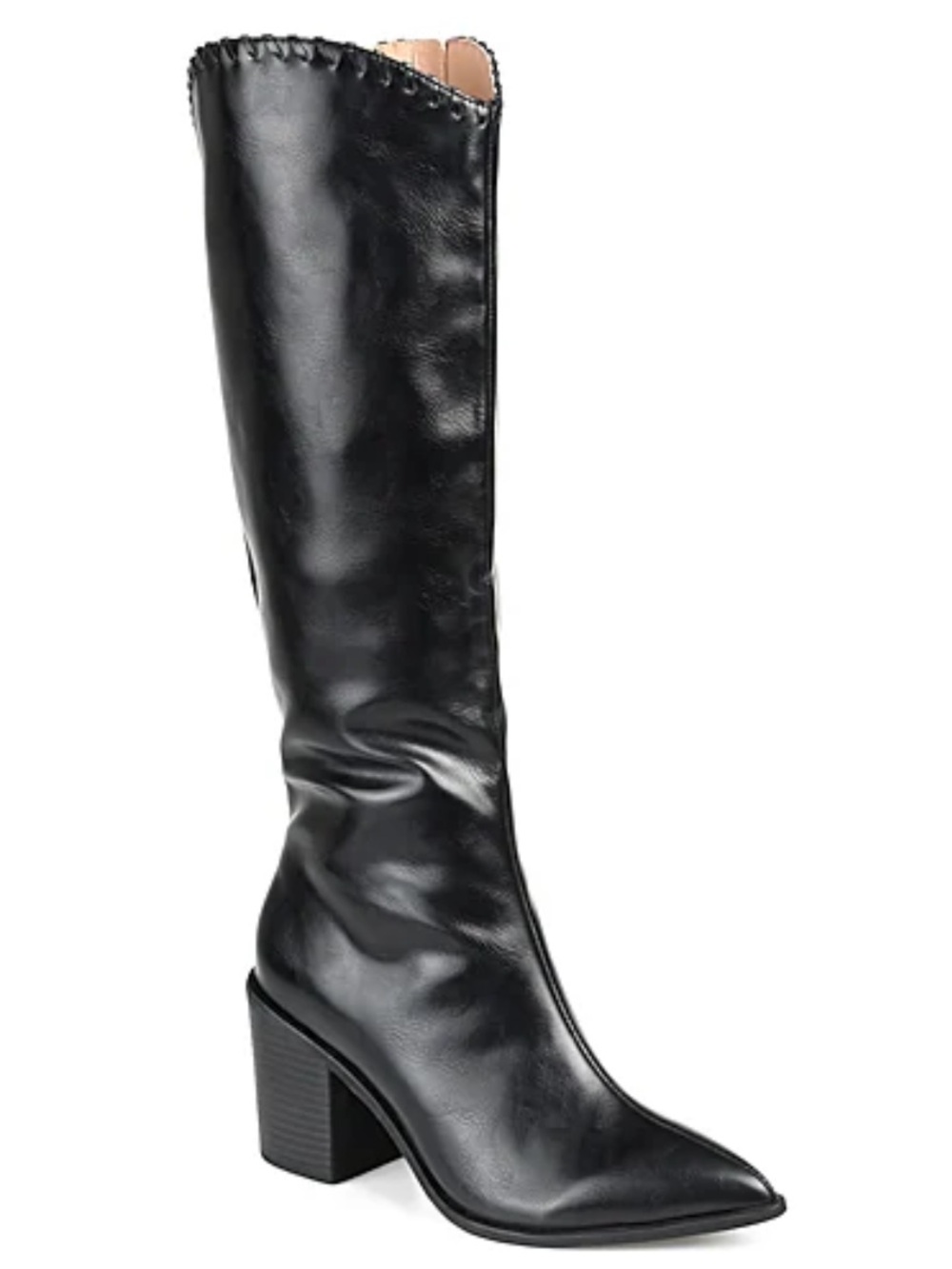 Journee Collection Wide Calf Black Knee-High Pointed Toe Block Heel Boots